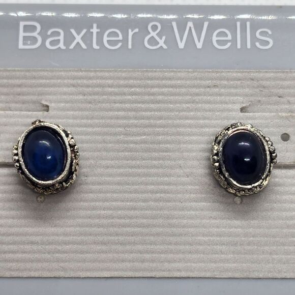 NWT Baxter & Wells Silver & Blue Stud Earrings - Picture 1 of 4
